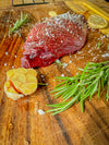 Picture of a Ostrich Steak Pearl Cut Filet salted and ready for the grill